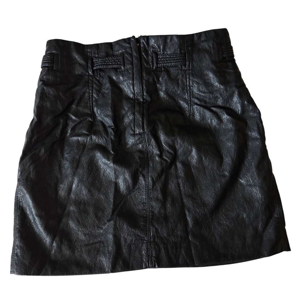 Free People Faux Leather Skirt Paperbag Waist Tie Belt Black Skirt Size 8 (G) - Picture 4 of 13